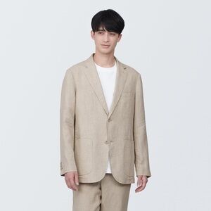 Muji Men's Linen Jacket in Natural Colour Loose Fit Breathable Lightweight Sz M